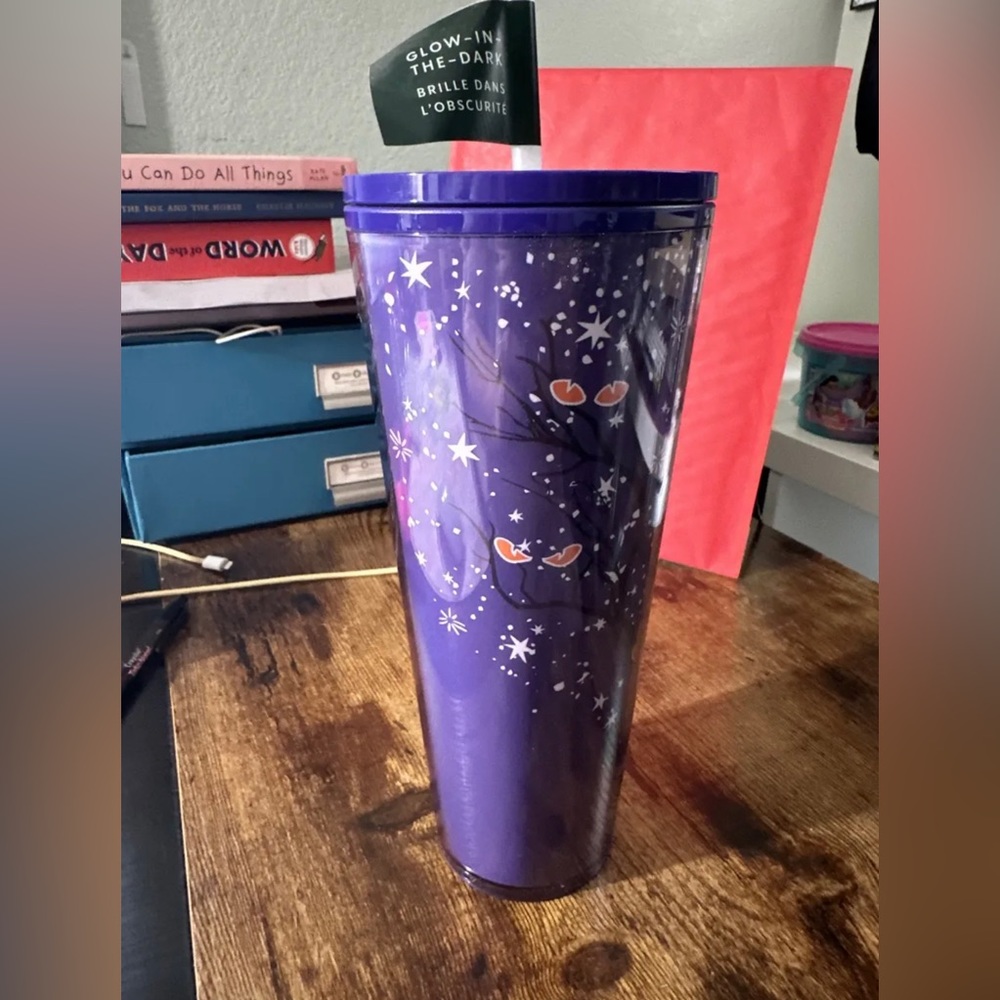 Starbucks Halloween 2022 Tumbler Purple Preying Eyes Glow-In-Dark 24oz Venti